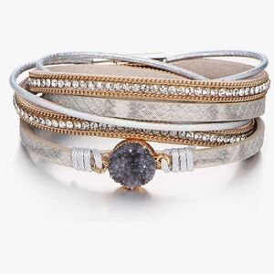Multi-Layered Silver and Gold Studded Bracelet